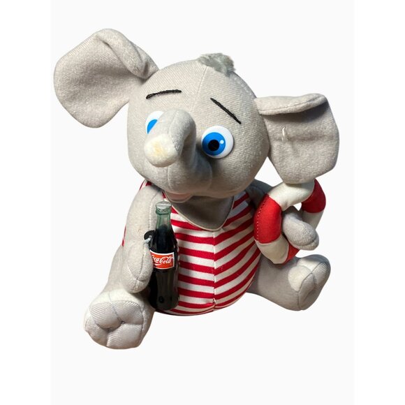 Coca-Cola Elephant Plush Toy 1993 Striped Overalls Collectible - Picture 2 of 14